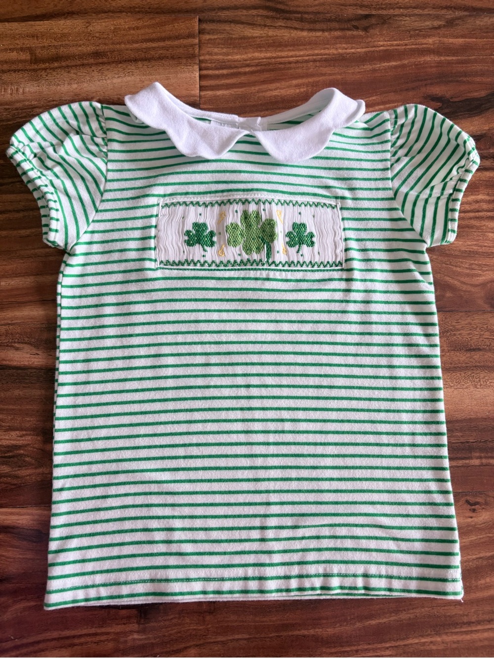 Vive La Fete Girls St Patrick’s Day Smocked Puff Sleeve Striped Shirt 5 Top